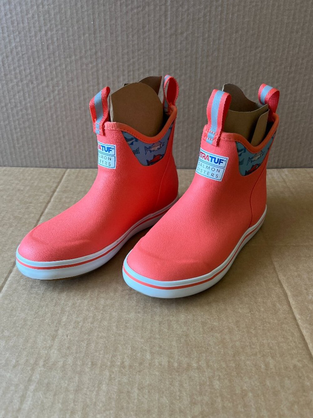 XTRATUF Women 5 Deck Ankle Boot Waterproof Non Slip Non Marking Coral and Teal